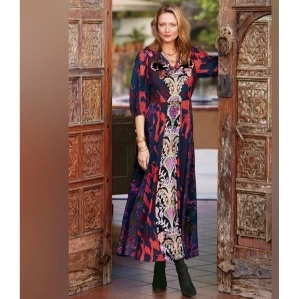 NEW Soft Surroundings 10 Epiphany Cheetah Maxi Dress 1/2 Sleeve mixed print FALL